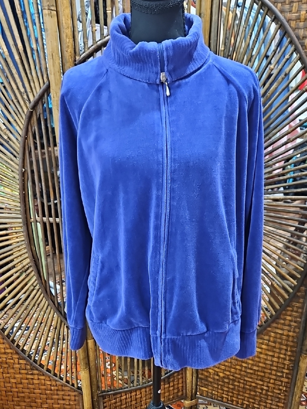 DRAPER'S & DAMON'S Blue Velour Zip-Front Women's Jacket. Size PL - Picture 1 of 3
